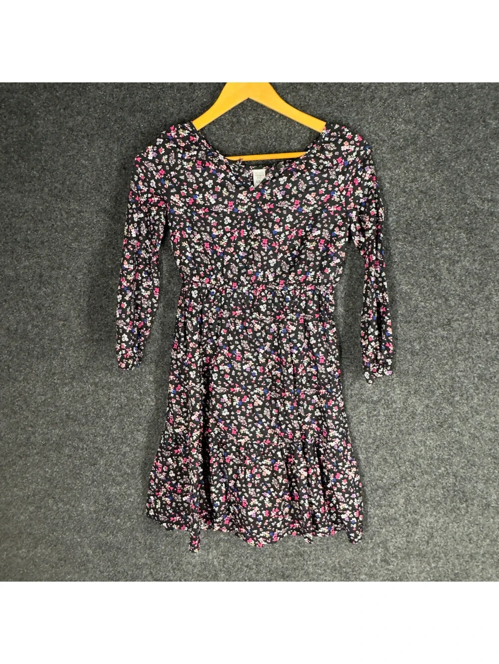 Carter's Dress Girls 8/8A Black Floral Sheath Short V-Neck Long Sleeve Casual